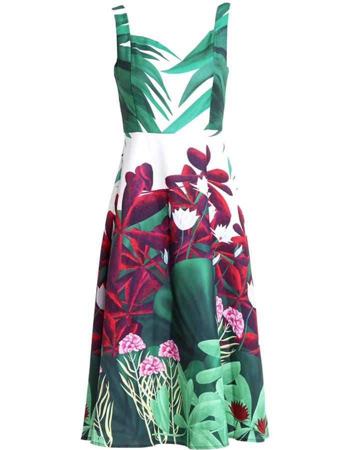 Shein Backless Leaves Print A-line Dress