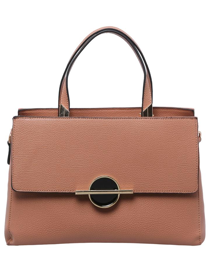 Shein Khaki Zipper Round Embellished Pu Bag