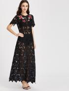 Shein Embroidered Rose Applique Floral Lace Dress