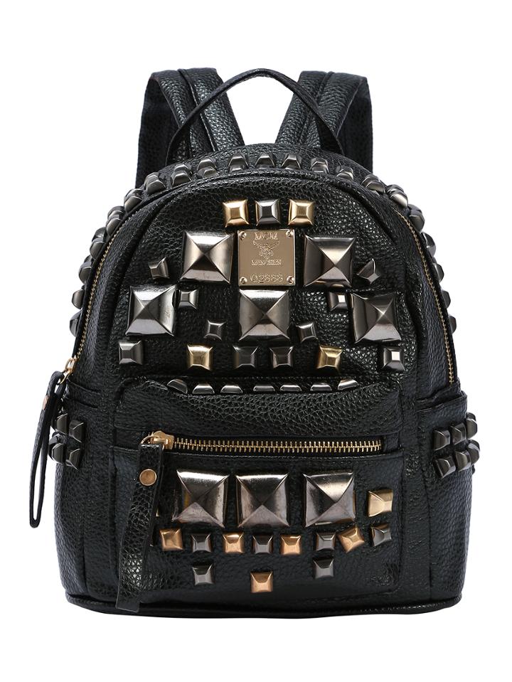 Shein Black Embossed Faux Leather Studded Backpack