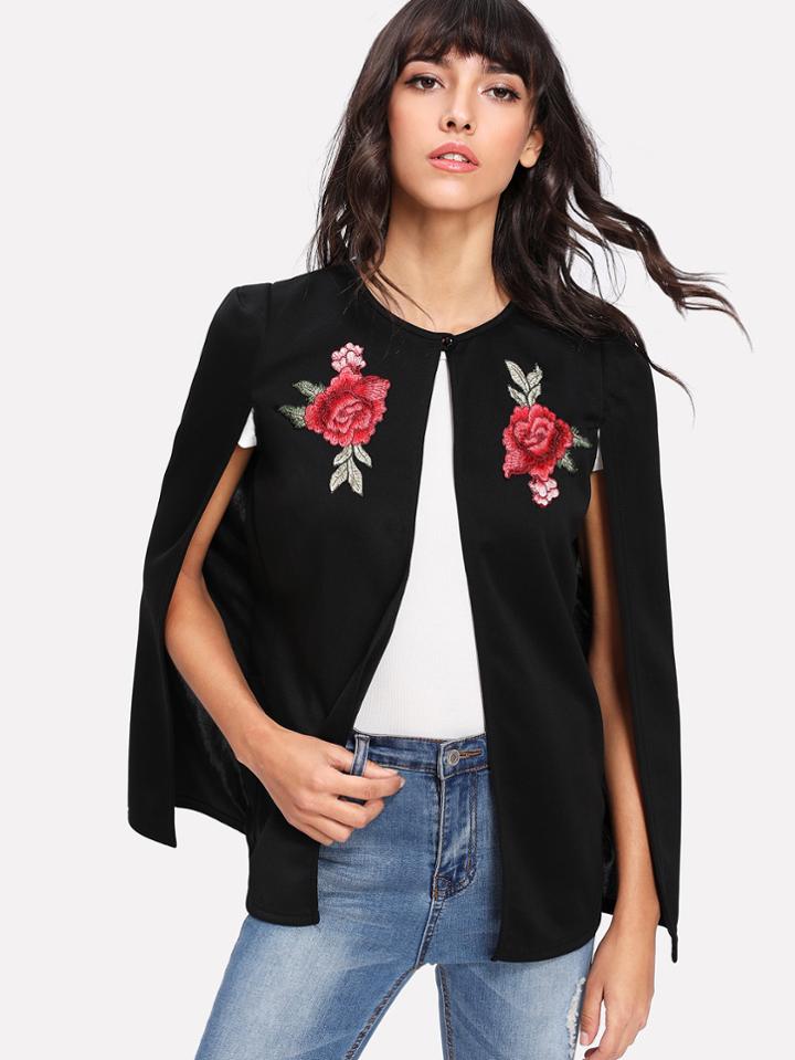 Shein Rose Appliques Cape Coat