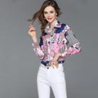 Shein Butterfly Print Contrast Stripe Shirt