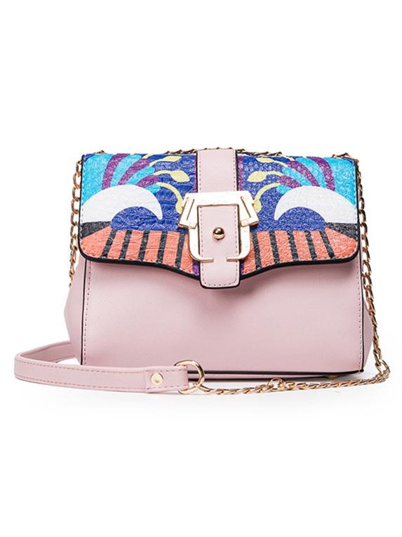 Shein Crocodile Embossed Printed Flap Bag - Pink