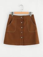 Shein Button Front Stitch Detail Skirt