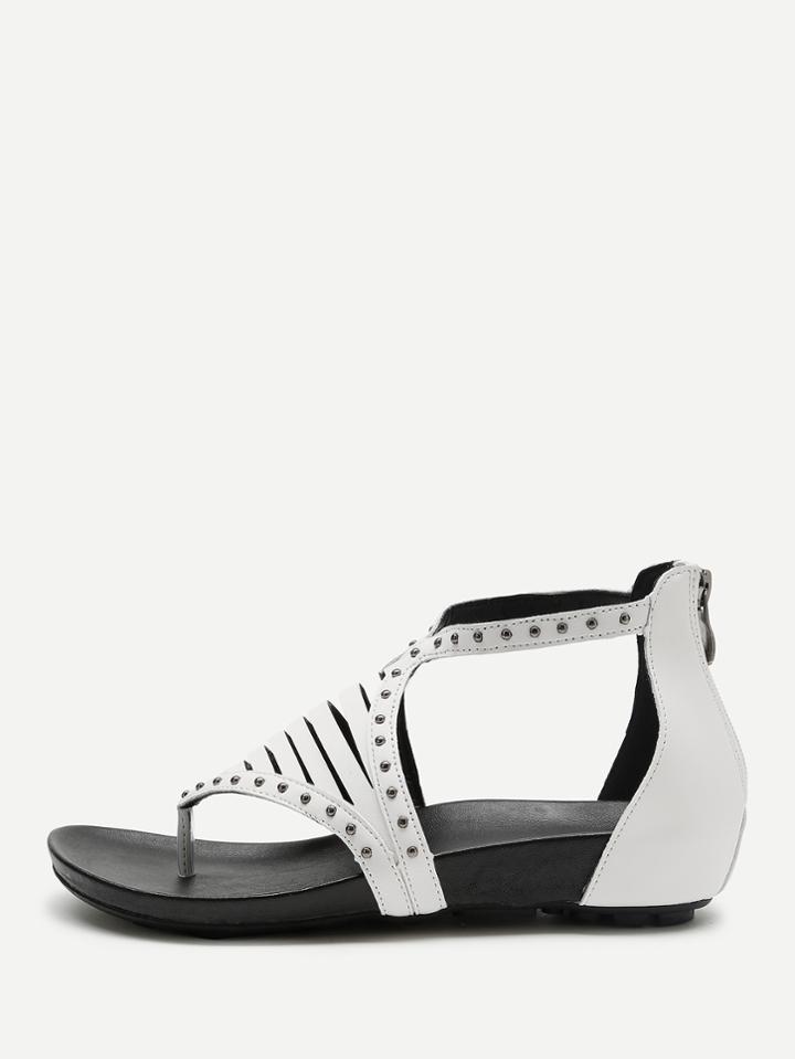 Shein Studded Detail Laser Cut Toe Post Sandals
