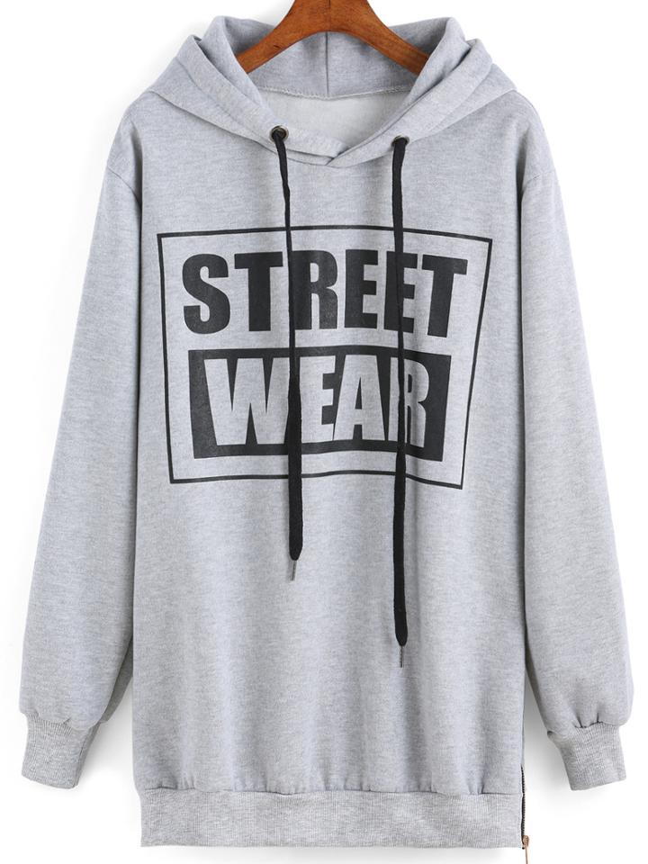 Shein Hooded Drawstring Letter Print Sweatshirt