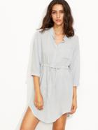 Shein Grey Self Tie Button Front Curved Hem Shirt Dress