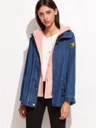 Shein Blue Denim Jacket With Detachable Hooded Vest