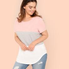 Shein Plus Cut And Sew Curved Hem Tee