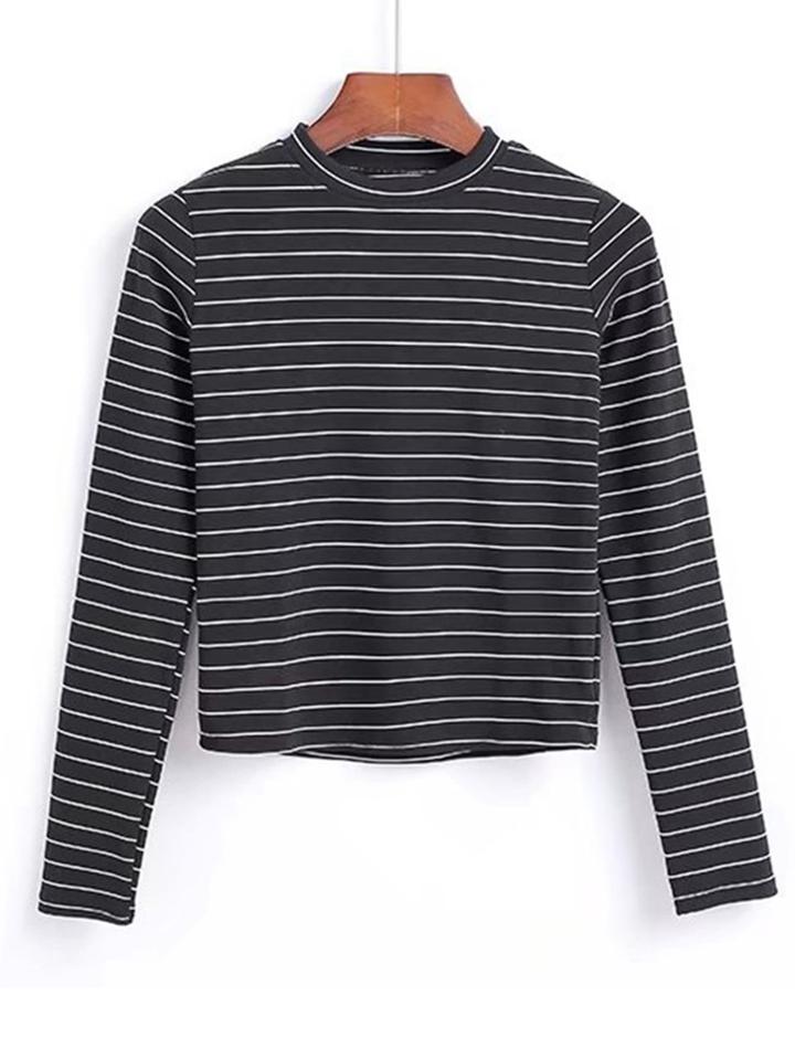 Shein Crew Neck Contrast Striped Tee