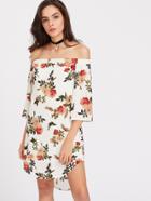 Shein Bardot Neck Florals Curved Dip Hem Dress