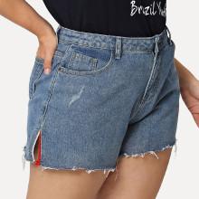Shein Plus Bleach Wash Raw Hem Denim Shorts
