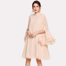 Shein Frill Sleeve And Cuff Flowy Dress