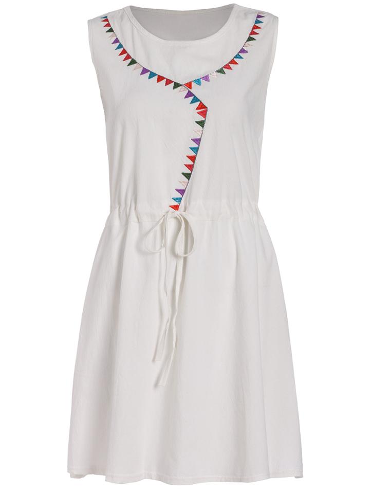 Shein Embroidered A-line Dress With Drawstring