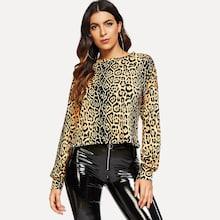 Shein Drop Shoulder Leopard Print Pullover