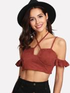Shein Lace Up Back Tie Neck Suede Top