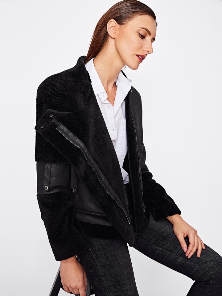 Shein Zip Up Faux Shearling Jacket