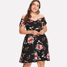 Shein Plus Flower Print Off Shoulder Dress