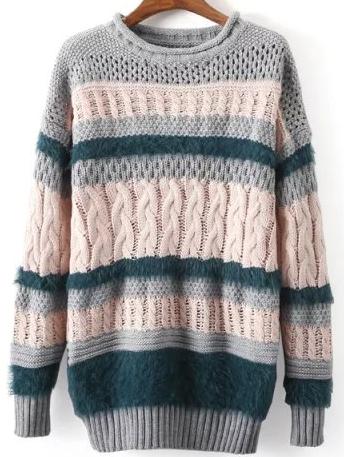 Shein Multicolor Hollow Cable Knit Loose Sweater