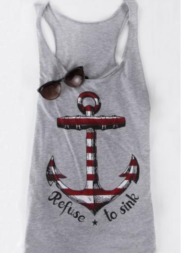 Rosewe Racerback Grey Anchor Print Loose Tank Top