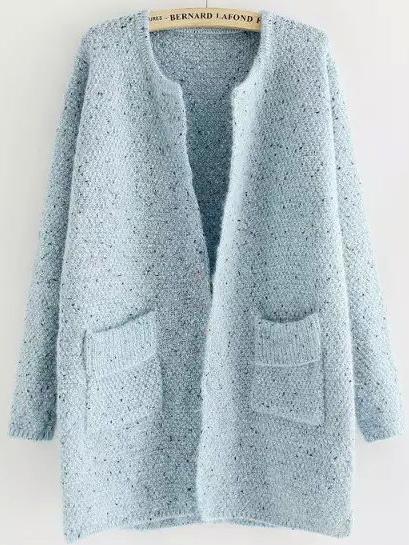 Shein Blue Long Sleeve Pockets Loose Cardigan