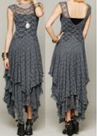 Rosewe Grey Round Neck Multilayer Asymmetric Maxi Dress