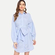 Shein Waist Knot Collar Neck Solid Dress