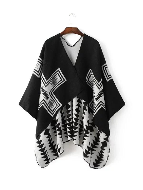 Shein Black And White Geometric Print Shawl Scarf