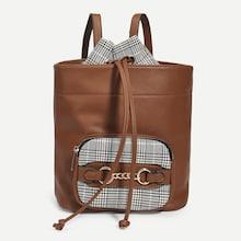 Shein Houndstooth Detail Drawstring Backpack