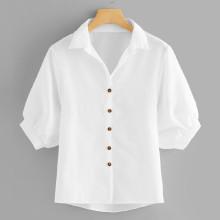 Shein Bishop Sleeve Single Breasted Shirt