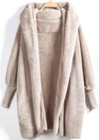 Shein Apricot Hooded Long Sleeve Loose Cardigan
