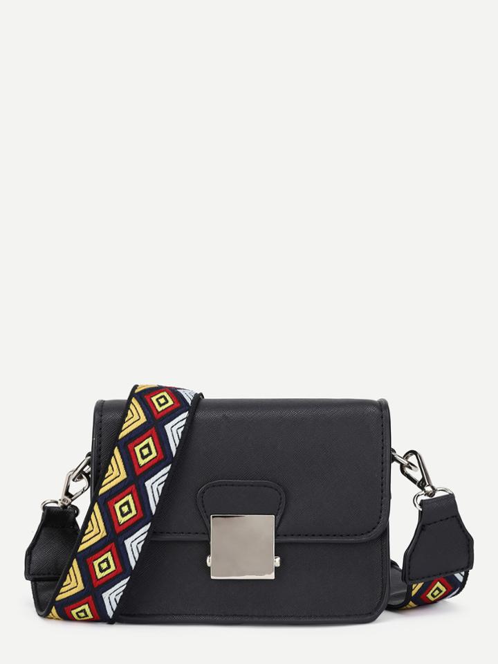 Shein Metal Detail Flap Bag With Guitar Strap