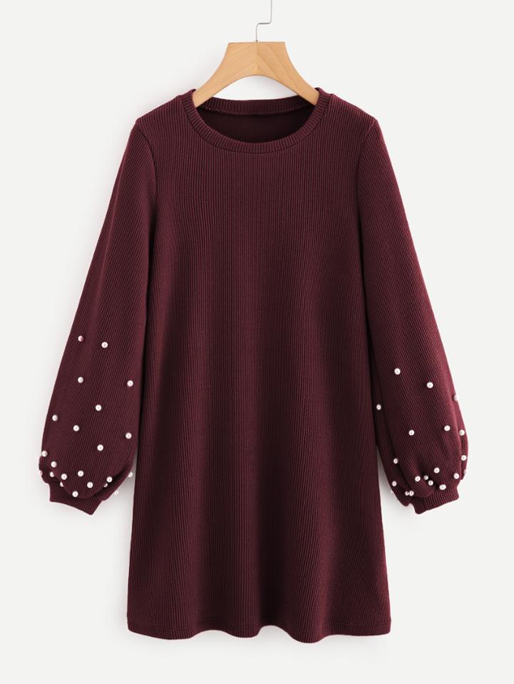 Shein Pearl Beaded Bishop Sleeve Dress