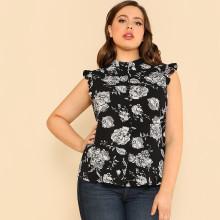 Shein Plus Mock Neck Frilled Detail Floral Blouse