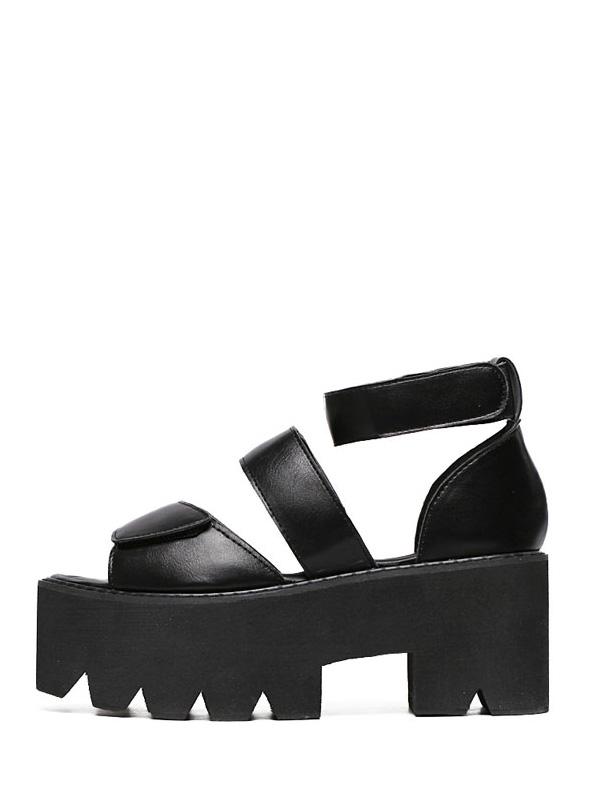 Shein Black Peep Toe Cutout Velcro Platform Sandals
