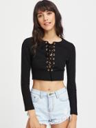 Shein Eyelet Lace Up Front Crop Tee