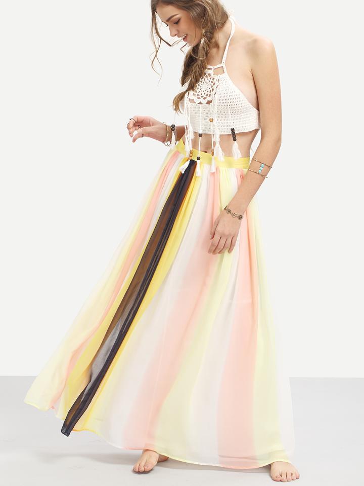 Shein Multicolor Patchwork Chiffon Maxi Skirt