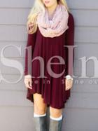 Shein Burgundy Round Neck Casual Dress
