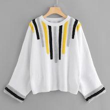 Shein Bell Sleeve Faux Fur Tape Sweater