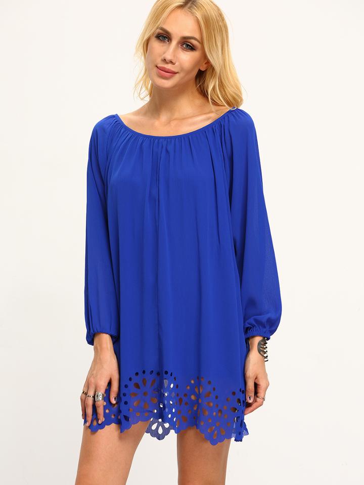 Shein Laser Cutouts Lantern Sleeve Pleated Dress