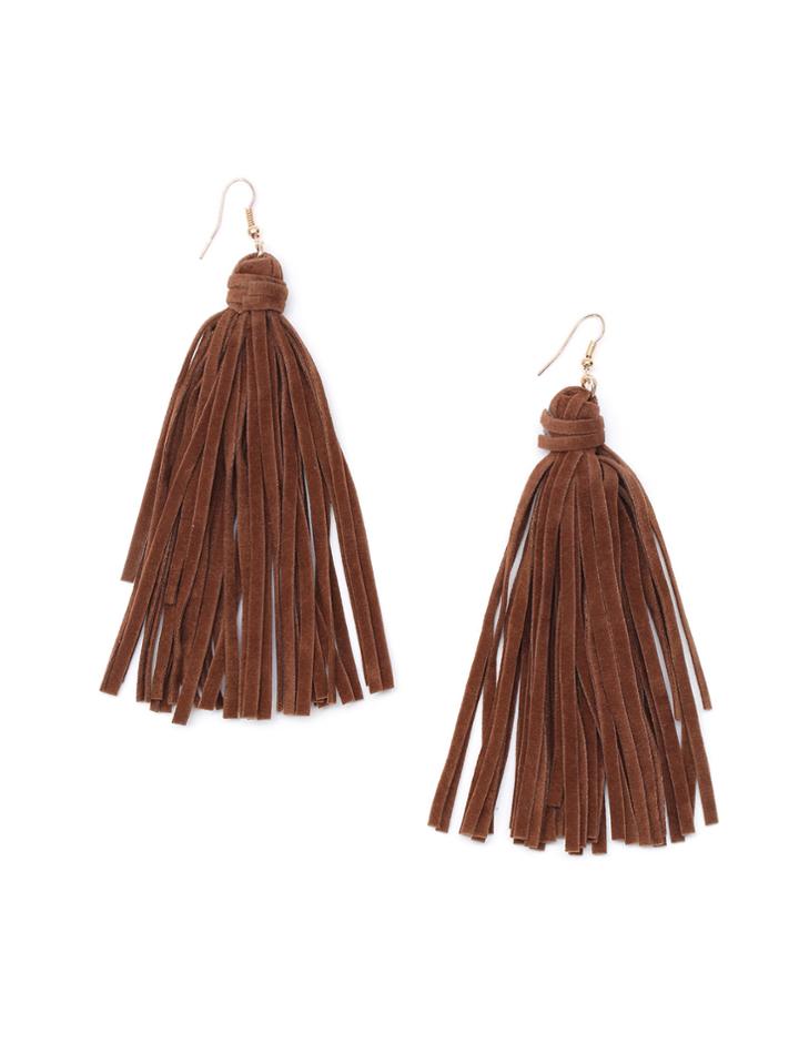 Shein Brown Suede Tassel Earrings