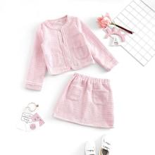 Shein Girls Open Front Pocket Top & Skirt Set
