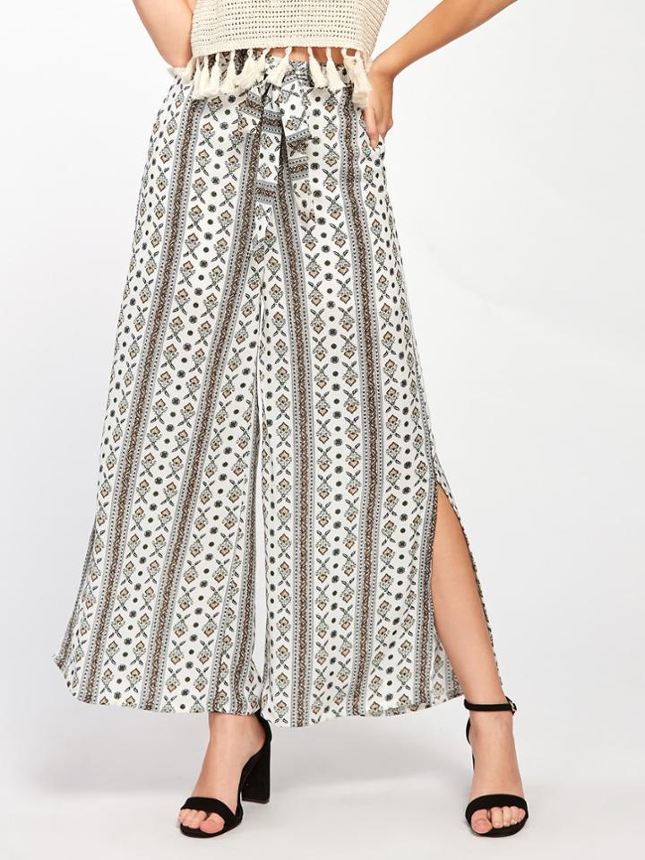 Shein Slit Side Calico Print Wide Leg Pants