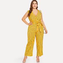 Shein Plus Striped Wrap Jumpsuit With Belt