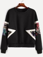 Shein Black Contrast Trim Sequin Sweatshirt