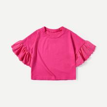 Shein Girls Eyelet Embroidered Flounce Sleeve Tee