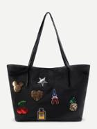 Shein Sequin Cherry And Star Patch Tote Bag