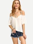 Shein White Cold Shoulder Hollow Insert Convertible Strap Blouse