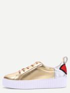 Shein Gold Color Block Lace Up Pu Sneakers