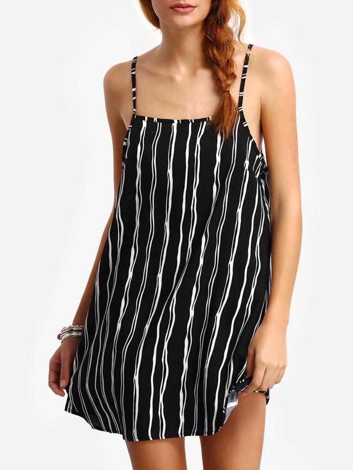 Shein Vertical Stripe Double Racer Cami Dress